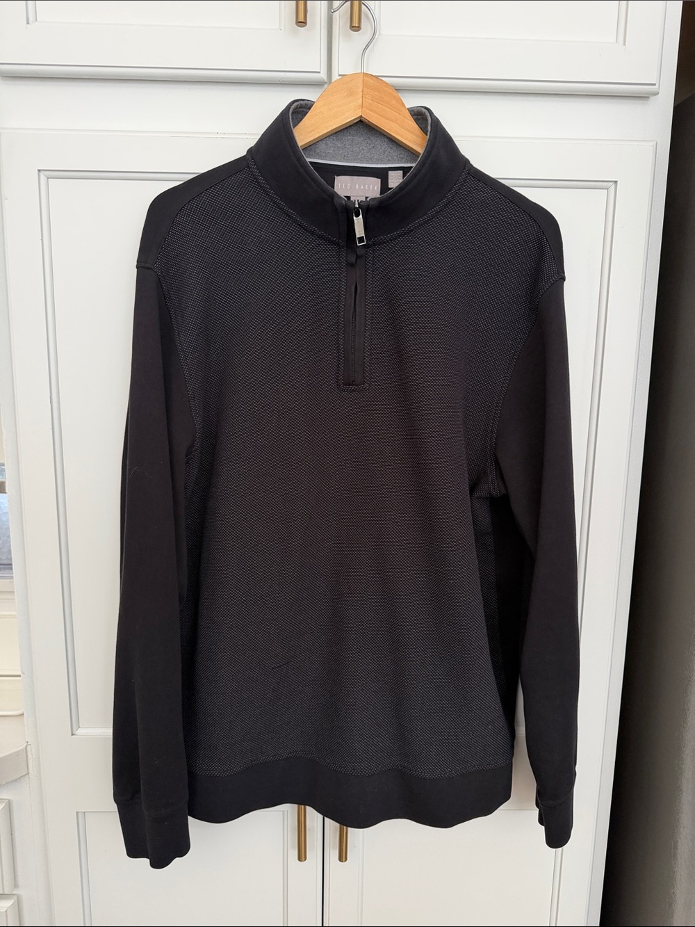 Ted Baker Black Textured Half-Zip Sweater| XL